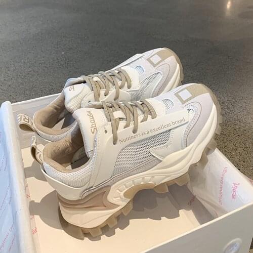 New Fashion Sneakers Women Platform Chunky Shoes PU Mesh Breathale Casual Shoes Ladies Thick Sole Sport Sneakers Female Footwear