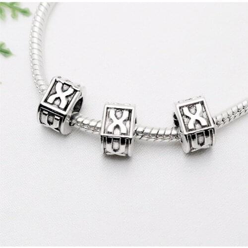 Vintage Silver Big Hole Beads Fit Pandora Charms Diy European Bracelets Jewelry Making Handmade 70pcs/lot