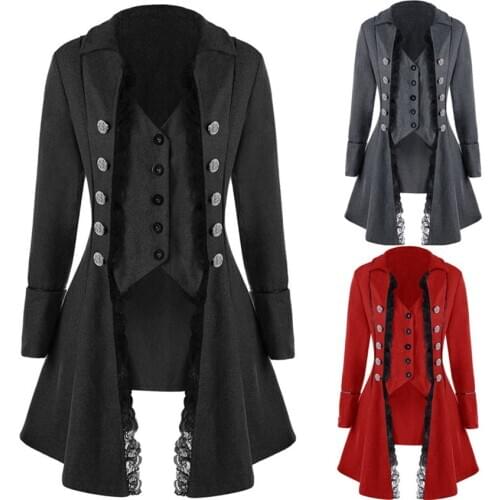 Middle Age Gothic Long Jacket Medieval Vintage Knight Cosplay Gentlema Steampunk Trench Coat Halloween Costume for Women Tuxedo