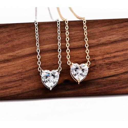 Valentine Day Gift Sterling Silver Jewelry Shiny Zircon Love Heart Shape Pendant Necklace For Women Gift collares Dropshipping