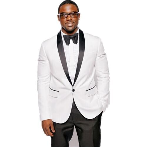 Slim Fit White Men Tuxedos Jacket Black Shawl Collar Blazer Bridegroom Suits