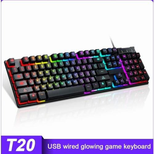 T20 USB Wired Gaming Glow Keyboard 104 Keys Mechanical Suspended LED Backlit Rainbow Game Keyboard for PC Computer Laptop