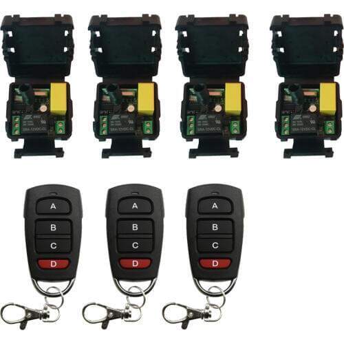 RF mini Wireless Remote Control AC 220 V 1 channel 10A Relay Output Radio 4 Receiver & 3 transmitter effective distance 50m