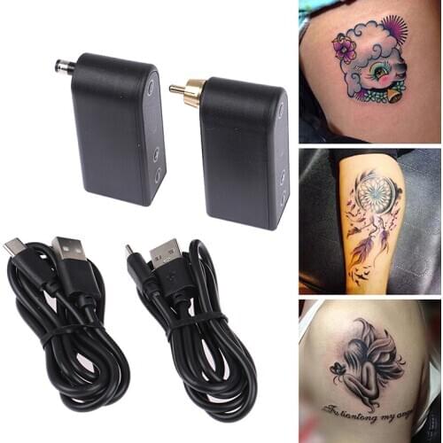 RCA/DC LED Display Rotary Wireless Tattoo Power Supply Battery Tattoo Machine Pen With USB Charging Cable
