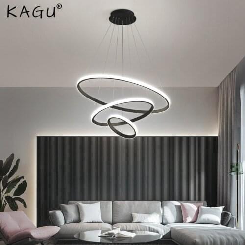 Modern Pendant Lamp Led Rings Circle Ceiling Hanging Chandelier Black Loft Living Dining Room Kitchen Indoor Lighting Fixture