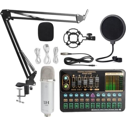 Studio Recording Equipment Condenser Mic Microphone Shock Mount Arm Scissor Stand Filter Live broadcast sound card