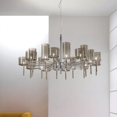 Light luxury glass chandelier fan-shaped multi-layer glass villa living room dining room large chandelier