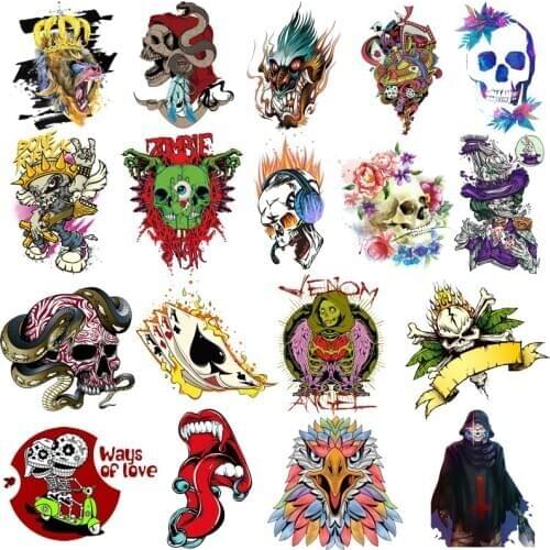 Iron On Transfer Patches On Clothes Punk Skull Thermal Vinyl Heat Transfer Patches For Clothes Poker Patch Applique Stickers DIY