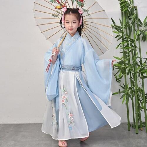 Girls Traditional Ancient Chinese Costume Hanfu Dress Tang Dynasty Fairy Clothing Child Classical Dancewear Halloween Cosplay