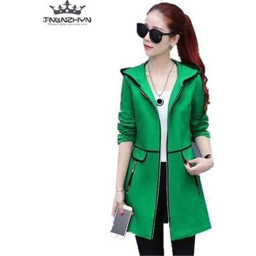 Tnlnzhyn 2019 Spring Autumn Women Trench Coat Fashion Zippers Hooded Long sleeves Trench Coat Medium long Outerwear Coats Y470
