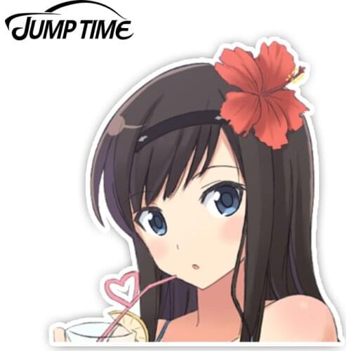 Jump Time 13cm x 9.5cm Amagami SS BIG HEAD Anime Cute Car Stickers Waifu Cute Girl Decals Car Styling Motorcycle Car Accessories