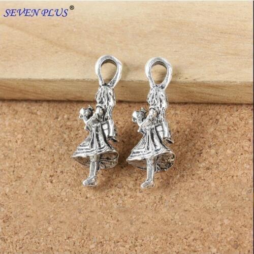 High Quality 20 Pieces/Lot 32mm*11mm Antique Silver Plated Cute Praying Girl Charms Religious Charm Pendant For Jewelry Making