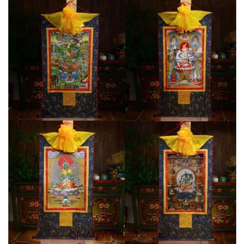 Green Tara, eight degrees White Tara, twenty-one Tara, 4-piece set, Tangka Buddha hanging decoration painting, Tibet gold-plate