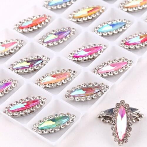 Jelly candy AB glass crystal with rhinestones Slim navette shape in Silver claw settings 4*15mm Sew on rhinestone dress diy