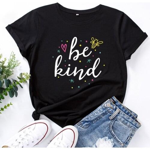 Be Kind Women Short Sleeve T-Shirts Cartoon Bee Graphic Tees Summer Tops for Female Casual Clothes Harajuku TX6089