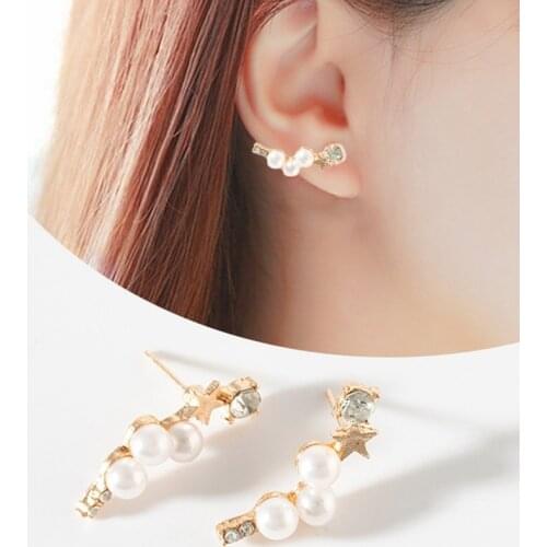 Women Simple Geometric Five-pointed Star Pearl With Irregular Earrings Pretty Elegance Luxury Earrings New Year Gift