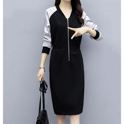 Korean Women Big Size Dress 2021 Spring Autumn Hit Color Patchwork Dresses Vestidos Femme Womens Loose Casual Dress 5XL