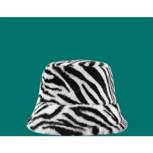 New Winter Leopard Cow Print Plush Bucket Hats for Women Outdoor Warm Hat Soft Velvet Fisherman Cap Lady