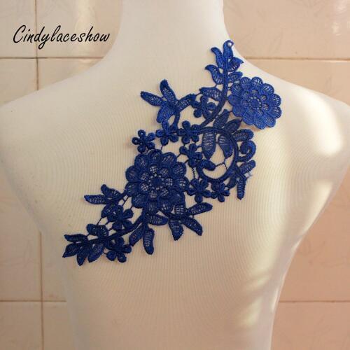 1Pair Bridal Lace Applique Embroidered Flower Patches Sew On Lace Trim Dress Motif DIY Accessories /Black/Sapphire Blue/Red/Grey