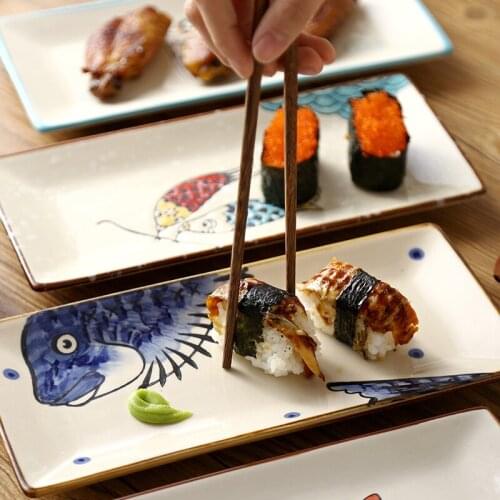 10 inch tableware hand-painted underglaze household rectangular ceramic dessert cake plate dish sushi plate fish plate