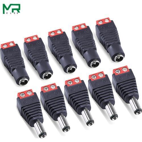 10pcs /5 sets red Male + Female 12V 2.1x5.5MM DC Power Jack Plug Audio AUX free welding socket Connector