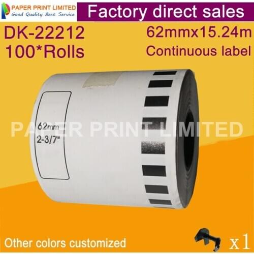 100*Rolls Compatible DK22212 Continuous DK2212 Label 62mmX15.24M Etiquette With Reusable Plastic Cartridge