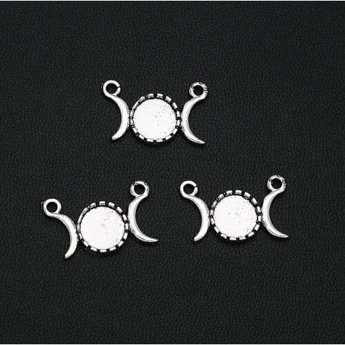15pcs 19x12mm Antique Silver Plated 8mm Inner Size Triple Moon Cabochon Base Setting Charms Connector Pendant DIY Supplies