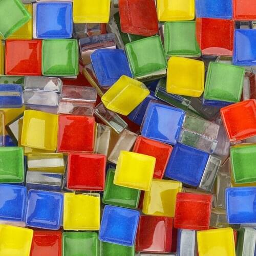 200 Pieces Square Glass Mosaic Tiles Pieces for DIY Art and Crafts Supplies Kids Vitreous Puzzle Art Craft Kid Transparent Stone
