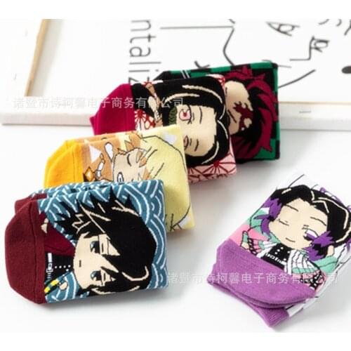 2021 5 Pairs/Box Hottest Anime Demon Slayer Stocking High Quality Fashion Dropshipping Cosplay Middle Tube Cotton Warm Socks