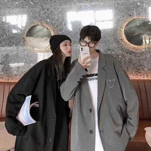 2021 Mens Korean style Loose Outerwear Handsome Suit Jackets Couple Blazers Uniform Coats Single Western-style Clothes M-2XL