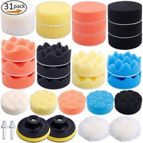 31PCS/set 3 Inch Car Polishing Sponge Kit Cleaning Polishing Wheel Sponge Pad Car Repair Polishing Waxing Washing Accessories