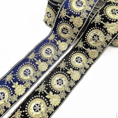 6.5 cm Wide Glitter Handmade Sew Sequins Ribbon Lace Appliques Trims For Dress DIY Sewing Wedding Material Decoration 1Yard