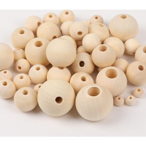 DIY Natural Ball Round Big Hole Spacer Wood Beads Home Decor Eco-Friendly Lead-Free Natural Color Wooden Bead for Jewelry Making