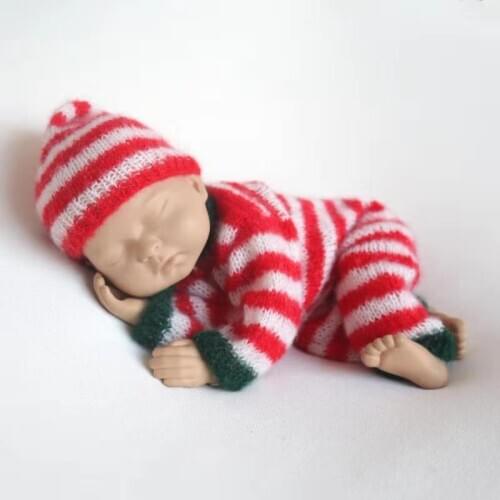 Newborn Christmas Footie Pajama Vintage Newborn Knot Hat Photo Prop Knitted Baby Christmas Props Baby Romper Outfit Girl Onesie