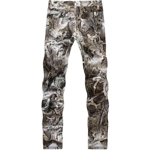 Printed Snake Skin Stretch Skinny Jeans Men Streetwear Casual Straight Long Pants Big Size 38 Vintage Denim Trousers Hot Sale