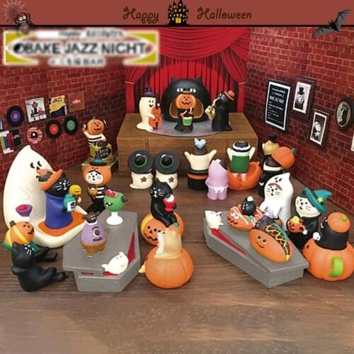 Halloween Cartoon Pumpkin Ghost Cat Miniature Figurines Resin Craft Fairy Garden Ornaments Home Decoration Accessories Gift