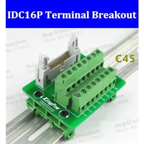 IDC16P IDC 16 Pin Male Connector to 14P Terminal Block Breakout Board Adapter PLC Relay Terminals DIN Rail Mounting--5pcs/lot