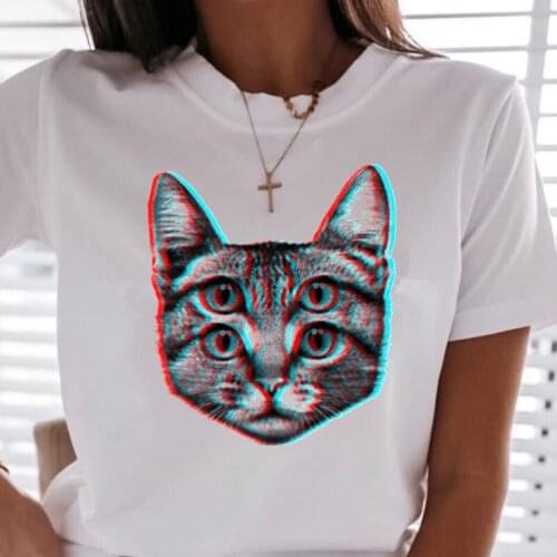 Creative novelty Funny Visual error Cat print Women t shirt Hipster Short Sleeve O Neck t-shirt Ladies White Tops Tee Shirt