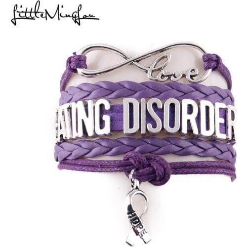 Little Minglou Infinity hope Charm eating disorder bracelet Awareness leather wrap men bracelets & bangles for women jewelry