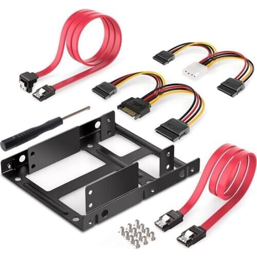 2 Bay 2.5 to 3.5 Inch External HDD SSD Metal Mounting Kit Hard Drive Adapter Bracket with SATA Data Power Cables &Screws