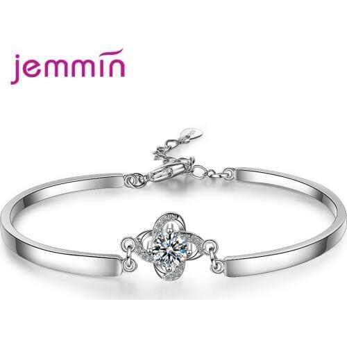 Trendy Pretty Simple 925 Silver Shinny Elegant Genuine Crystal Lover Bracelets For Girls Students Women Birthday Valentine Gifts