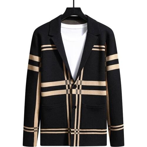 2021 Autumn Korean Slim Fit Mens Patchwork Quality Sweaters Mens Cardigan Knitted Sweatercoats V-Neck Jacket Male M-3XL K910