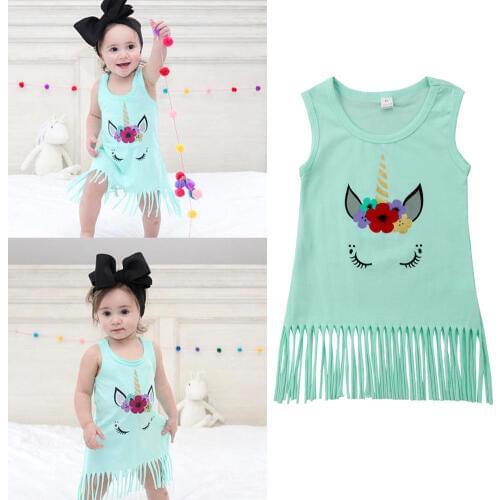Pudcoco Girl Set 1Y-6Y Toddler Kids Baby Girls Unicorn Sleeveless Clothes Party Pageant T-Shirt Dress