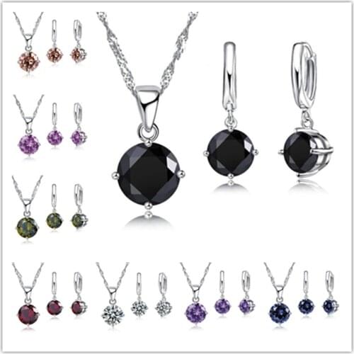 Yingwu Silver Zircona Pendant Necklace Earrings Set Fashion Jewelry Trendy Style Austrian Crystal Women Engagement 8 Colors