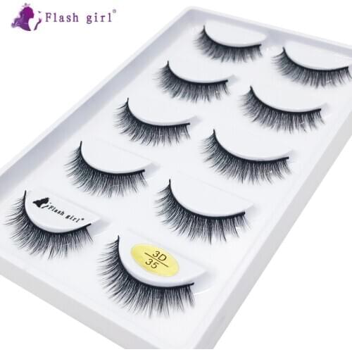 Most Popular 5 Pairs 3D Mink Natural Long Eyelashes 100% Handmade Cruelty Free Fake Eyelash Soft Eye Lashes Extension 3D-35