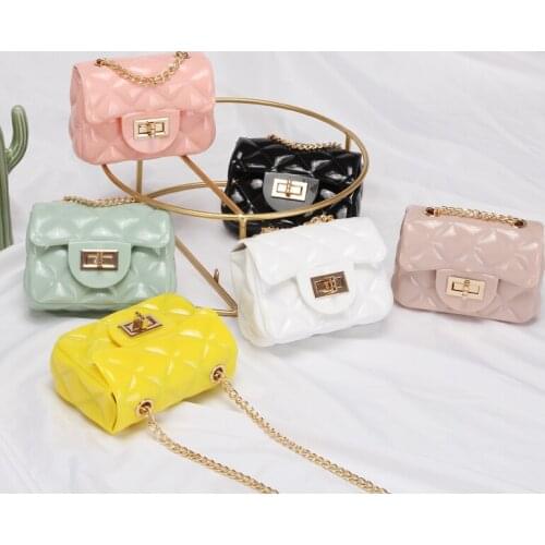 New childrens Lingge Bag Mini jelly bag Kids PVC cross Chain bag hand grip cosmetic Massager bag summer candy bag GDB012