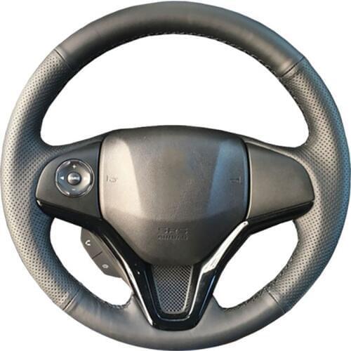 Genuine Leather car steering wheel Cover for Honda New Fit City Jazz 2014 2015 HRV HR-V 2016Vezel/Steering-Wheel Handlebar Braid