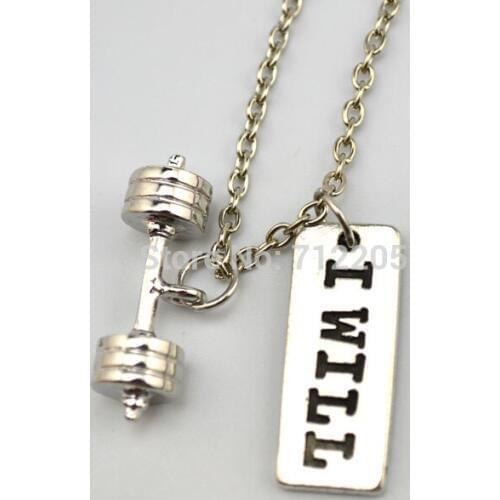 Dumbbell barbell Kettle bell with I WILL Fitness weightlifting Gym chain necklace (A1216)