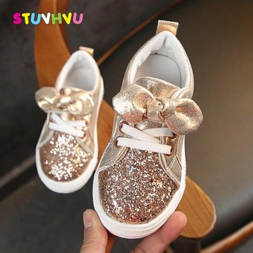 Casual Children Shoes Sequin Leather Princess Shoes Girls Bowknot Soft Bottom Non-slip Little Girl Shoes Flats Spring and Autumn