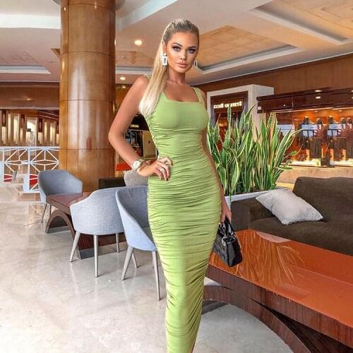 Casual Womens Dresses Square Collar Female Clothing Folds High Waist Party Dresses Woman Clothes Female Robe Vestidos Fashion